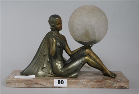 An Art Deco spelter lamp